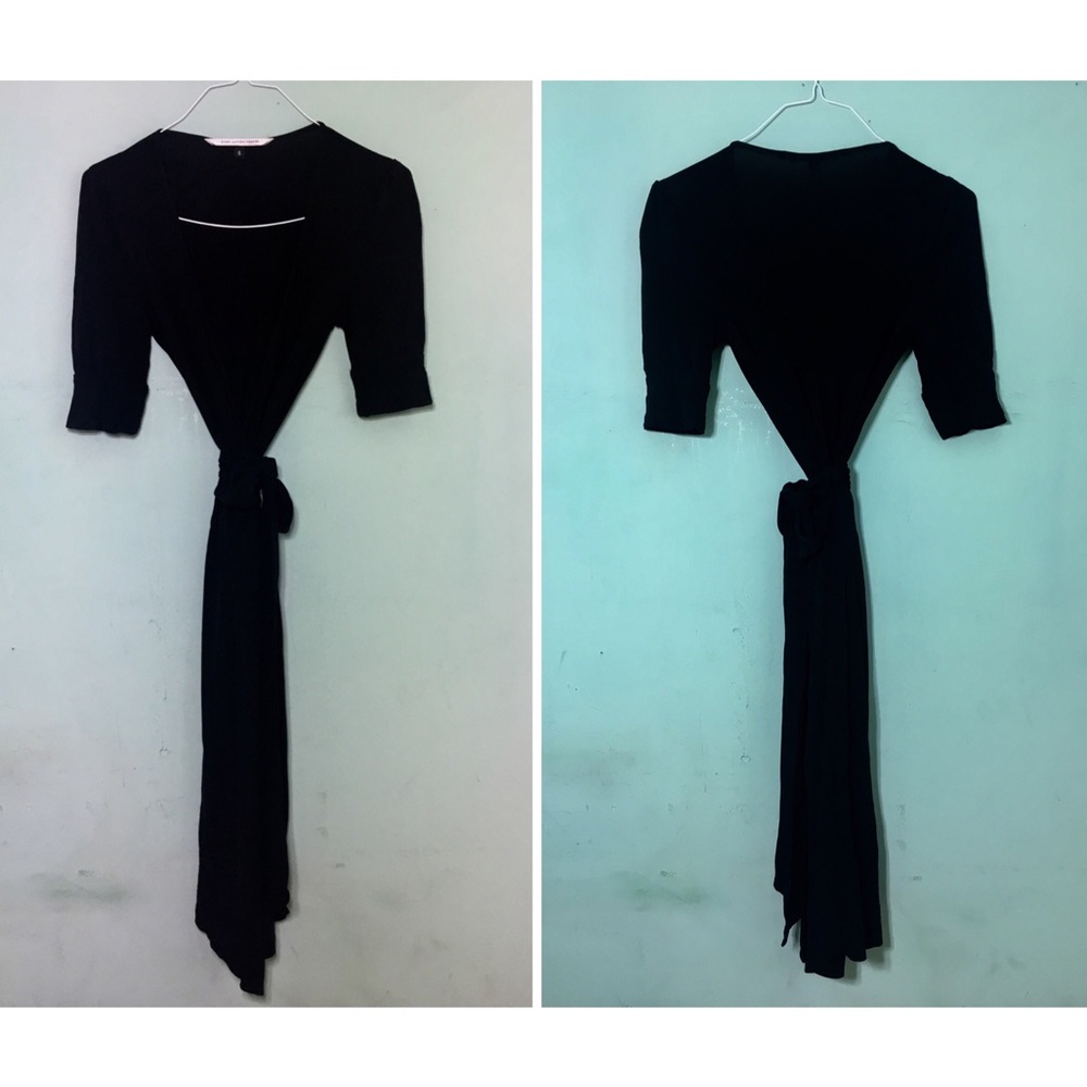 DVF Dress Silk Black and White Wrap Dress US 6
